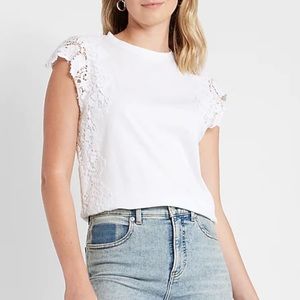 Express White Short Sleeve Lace Trim Tee XS